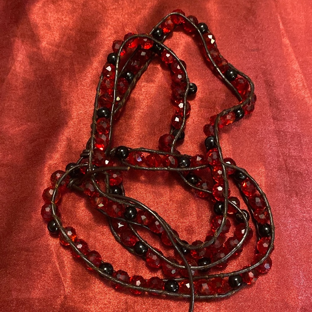 Black onyx and red ruby wrap bracelet